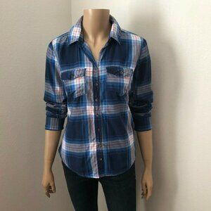 Abercrombie Plaid Button Down Shirt Size Medium Blue & White